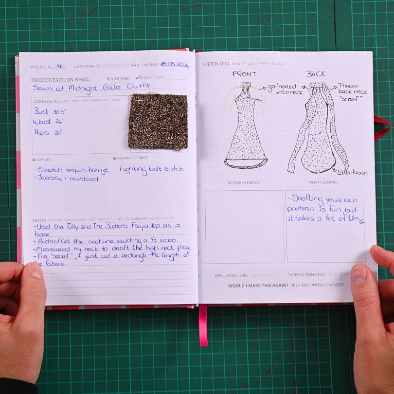 My Sewing Journal, filled in