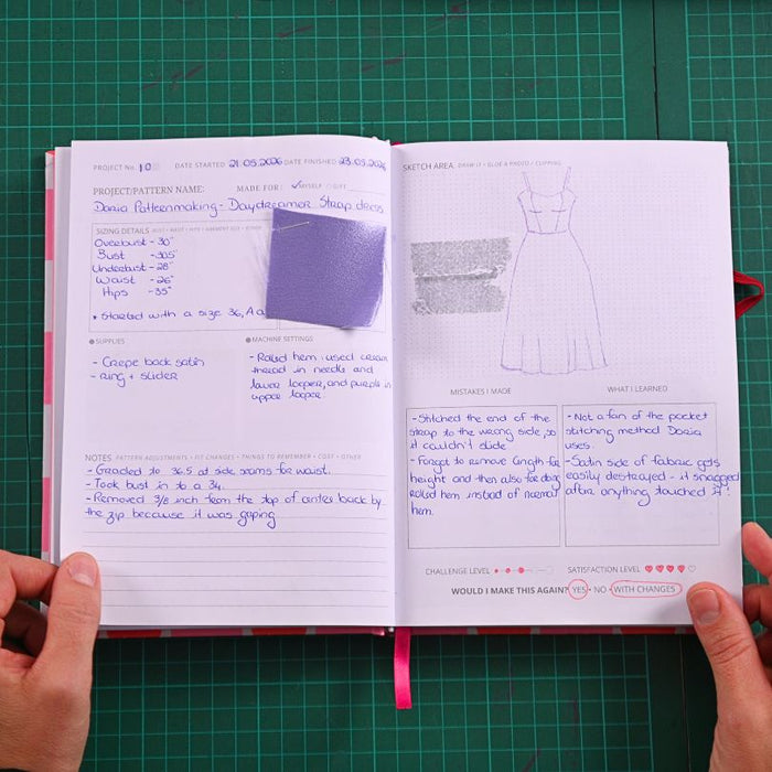 My Sewing Journal, filled in