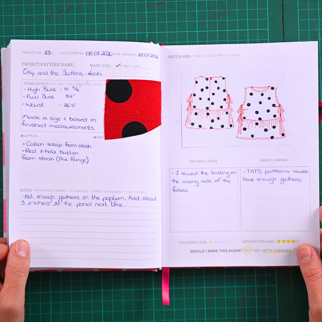My Sewing Journal, filled in